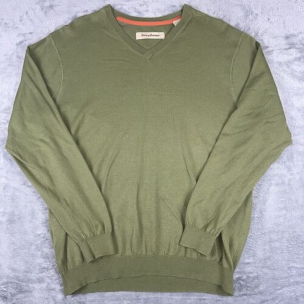 Tommy Bahama Mens Long Sleeve V-Neck Shirt Supima Cotton Medium Green‎